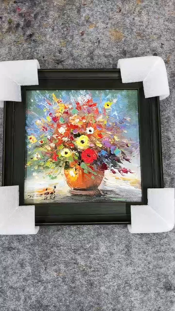 油画梁静-25x25-花卉-带框