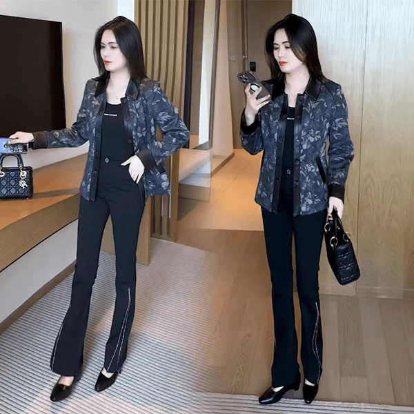 印花秋季短外套女2025新款宽松显瘦小个子洋气穿搭短款POLO领夹克