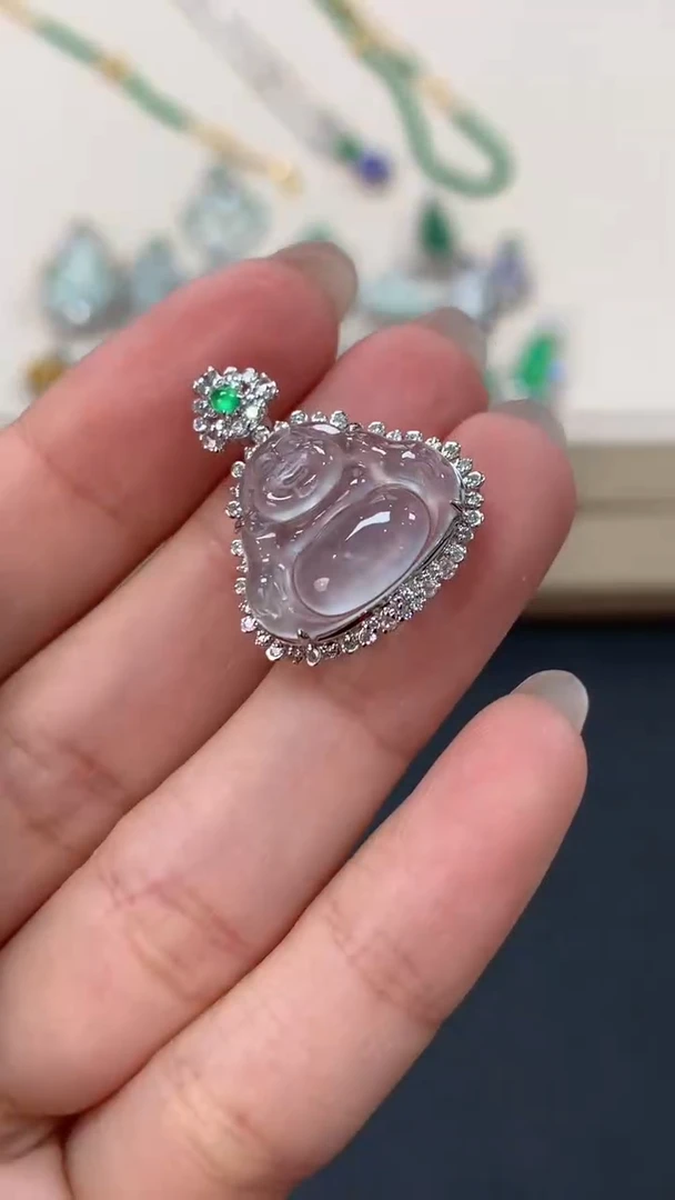 翡翠18K金镶嵌吊坠(不含链)佛公吊坠8800