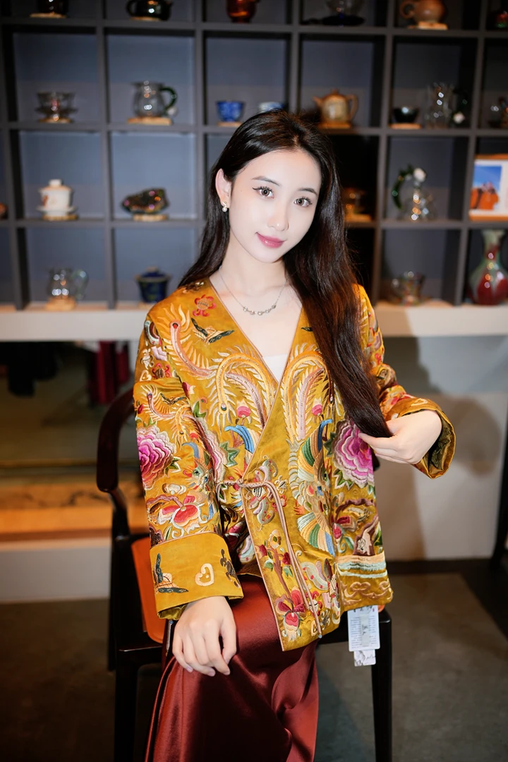 蓝大【隐月】龟裂纹桑蚕丝长袖外套6680