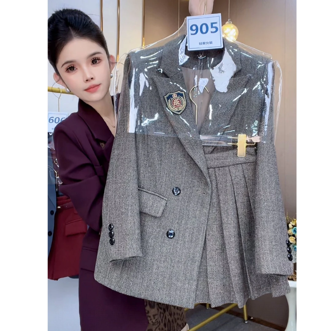 学院风西装外套女2025秋冬新款休闲高级感JK制服百褶裙两件套