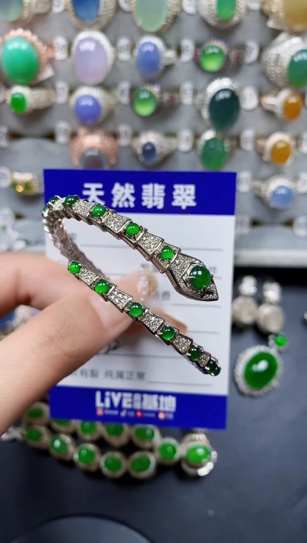 翡翠手镯银S925镶嵌322