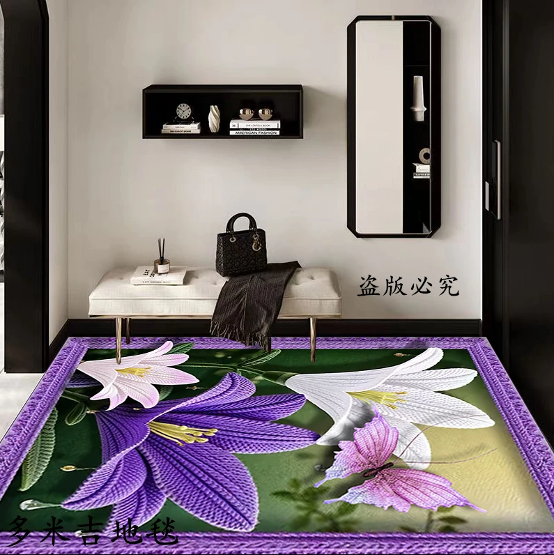 5D立体硅藻泥底垫家用浴室卫生间大门口吸水垫地毯地垫百合