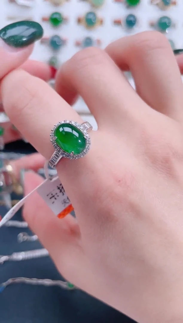 银S925镶嵌戒指翡翠天然翡翠