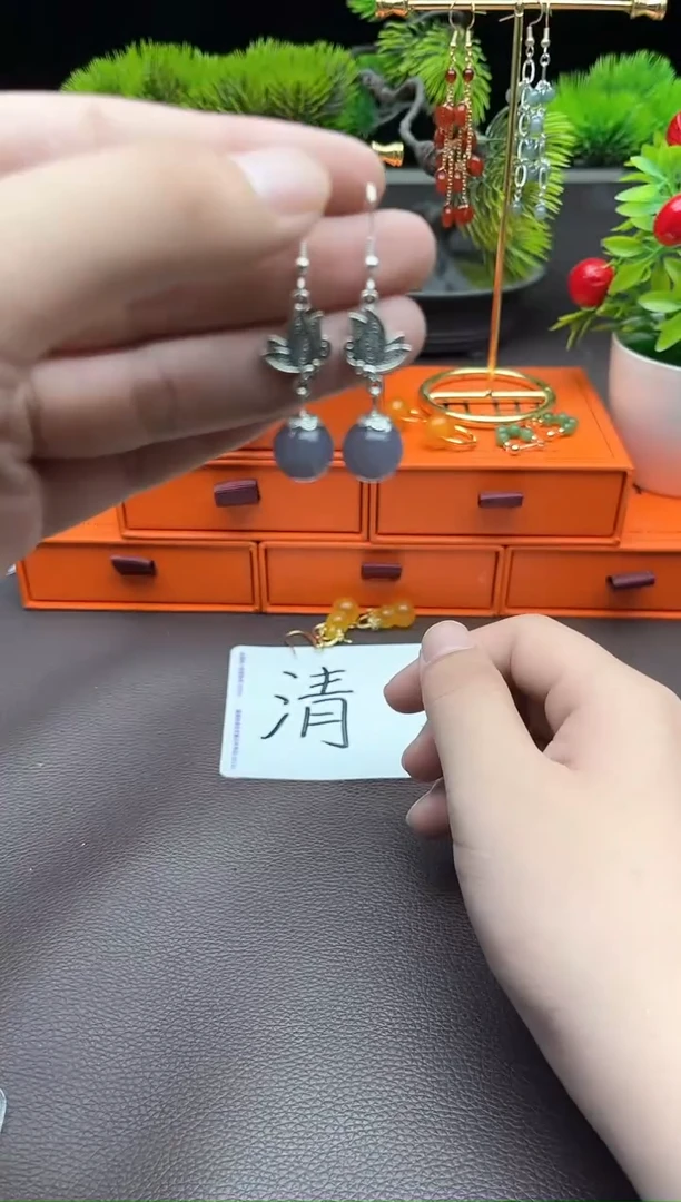 玛瑙/玉髓耳饰银S925镶嵌231