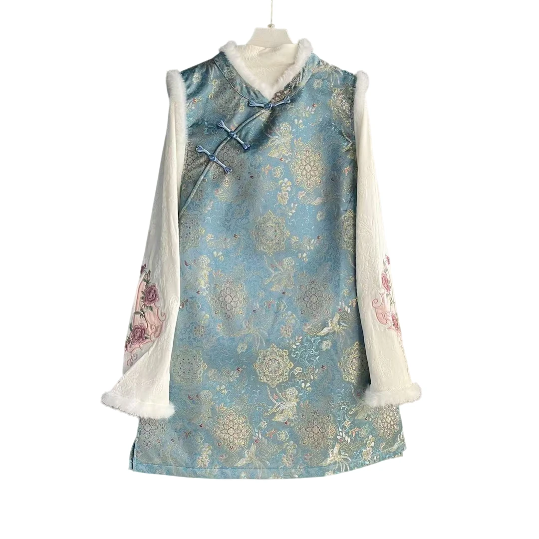 中国风复古上衣新中式气质秋冬套装冬季加绒加厚复古中式连衣裙