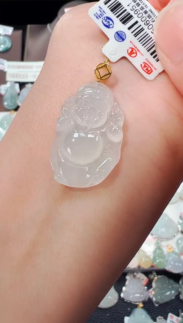 【闪购商品】翡翠吊坠(不含链)18K金镶嵌财神爷吊坠951