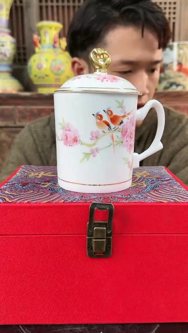 【闪购商品】摆件陶瓷 摆件 水点桃花 茶杯