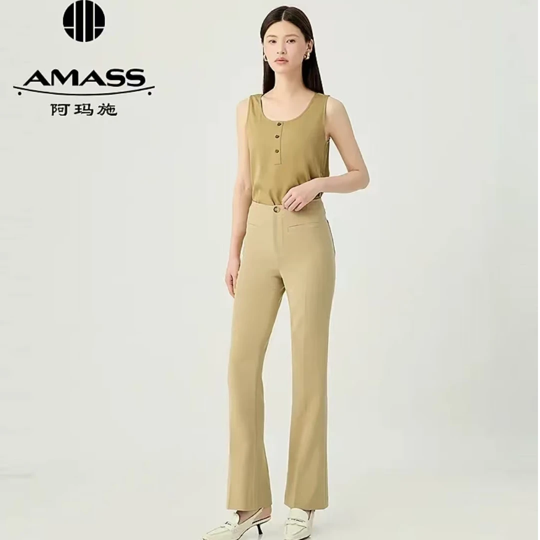 AMASS阿玛施女装新款时尚优雅通勤气质曲线微喇小香风长裤5100544