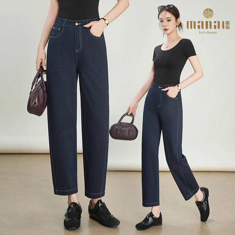 MANAI/曼爱微弹女春秋季显瘦直筒牛仔时尚弯刀裤夏季7746