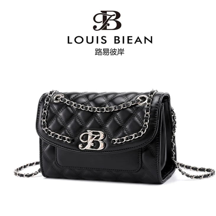 新款高级质感链条单肩包斜挎包黑色7059黑武士