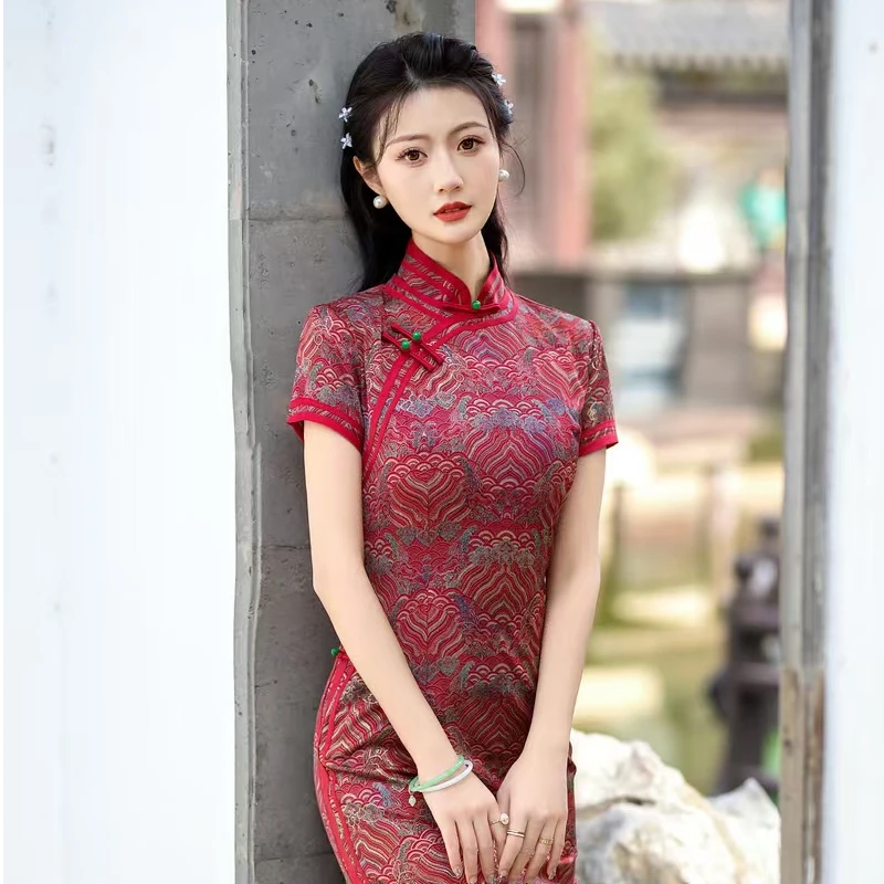 春季新款2025双色中国风旗袍长款显瘦修身高级感日常新中式旗袍