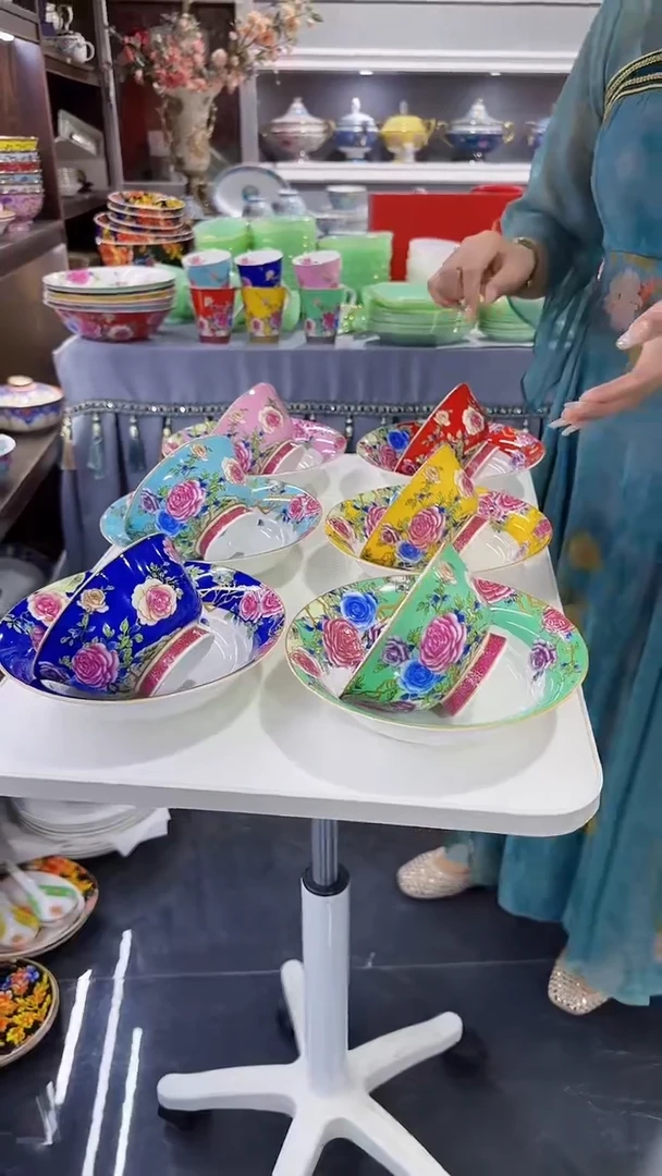 瓷片7.5英寸圆深盘6个 4.7英寸花口碗6个景德镇陶瓷混色