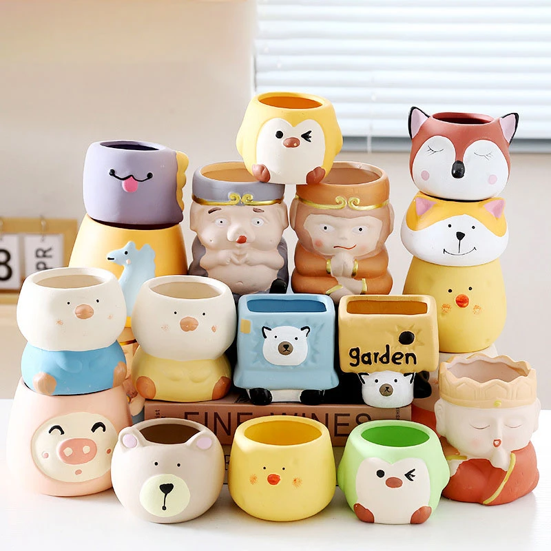 卡通动物多肉陶瓷可爱花盆大口径可爱多肉专用盆精致家用小花盆