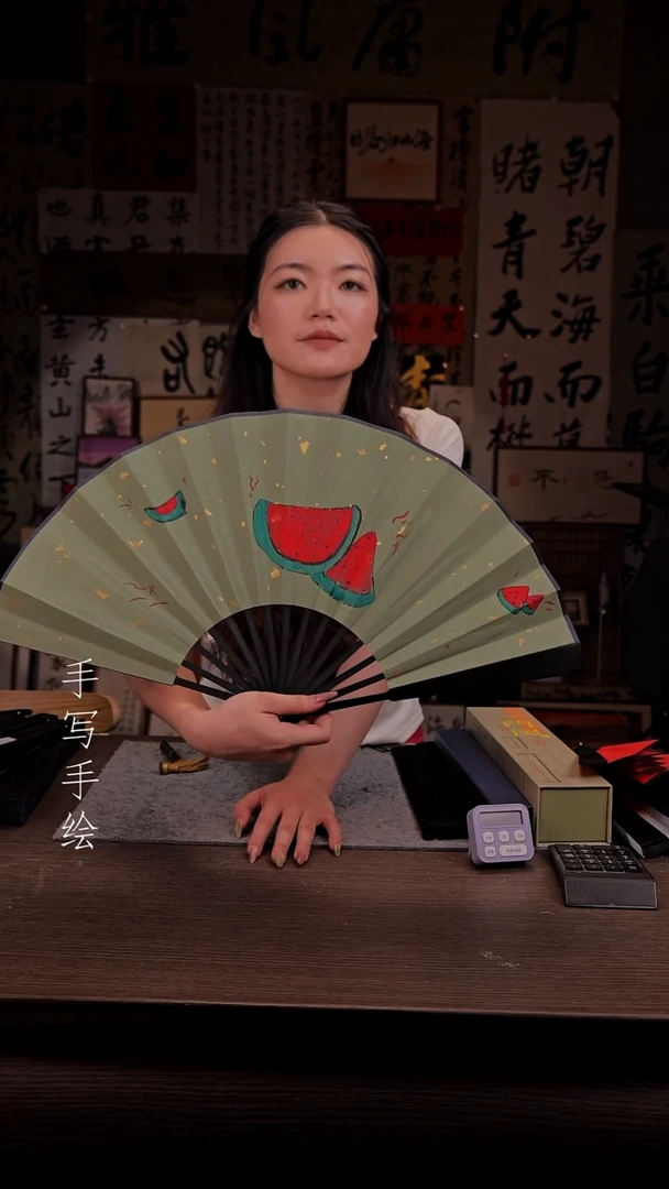 国画205-10寸 手写 扇子-廖