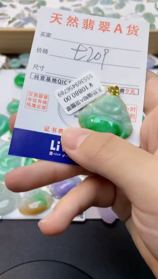 颈饰18K金镶嵌翡翠天然缅甸A货翡翠百元以上9元证书费自理