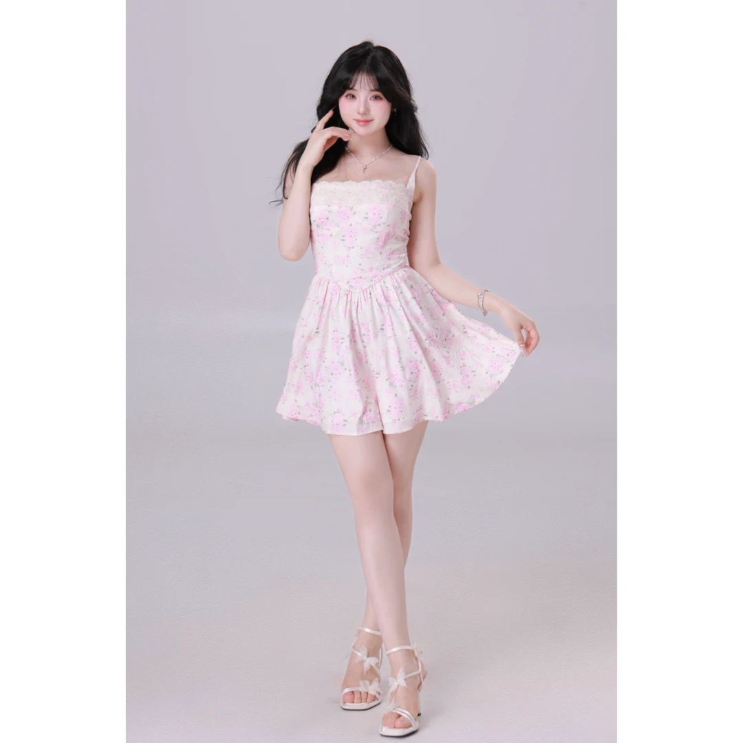 619清清MengFairy【粉黛胭脂】纯欲气质碎花清凉吊带连衣裙 2907M