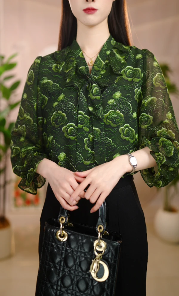 2025新款苍松翠柏优雅气质典雅衬衫春夏款H-128