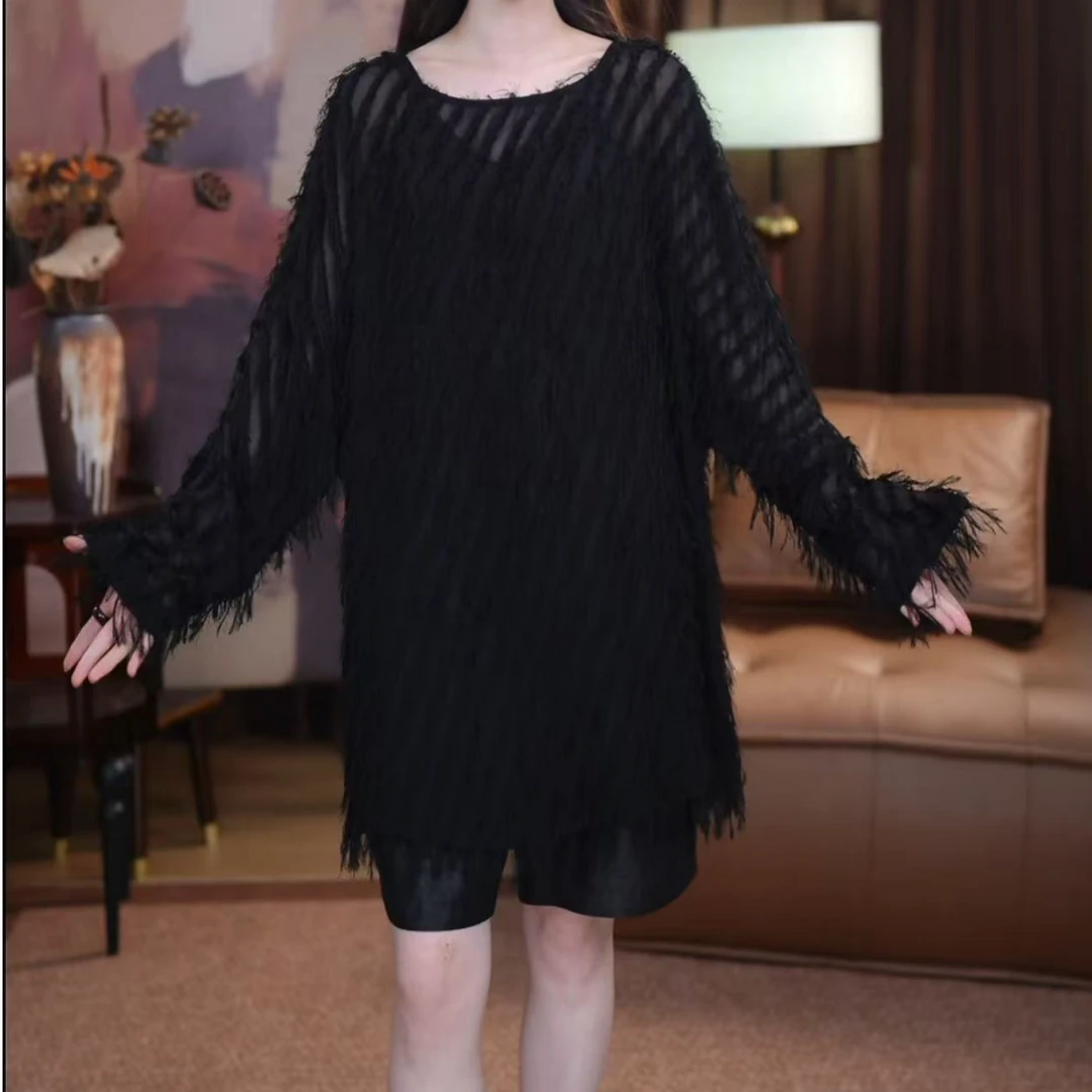 【鹿溪】 时尚气质复古显瘦春夏宽松国风黑色短款洋气上衣