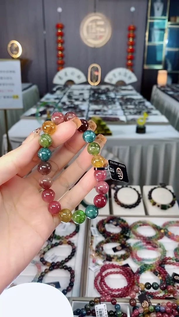未镶嵌老矿碧玺色标彩虹冰体单圈手串10mm+碧玺dan多样性发货一条