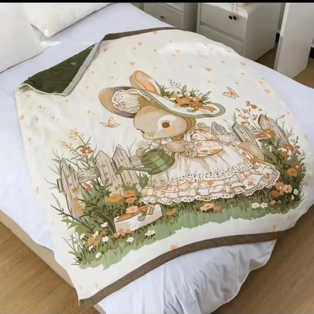 150*200可爱兔泡芙被多层纱布四季通用居家双面亲肤加厚多功能