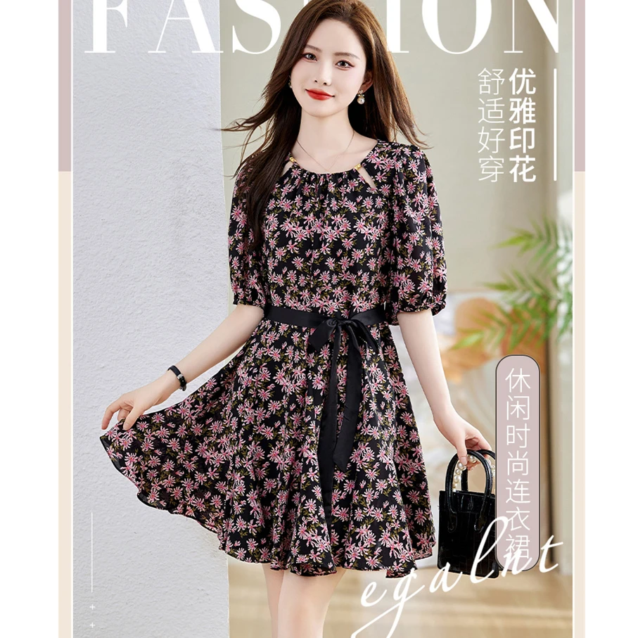 YFS 66100 设计师薄款高端套头碎花连衣裙气质韩版