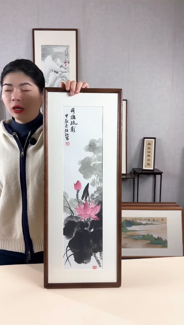 【闪购商品】国画手绘*荷花*28*72cm实木框