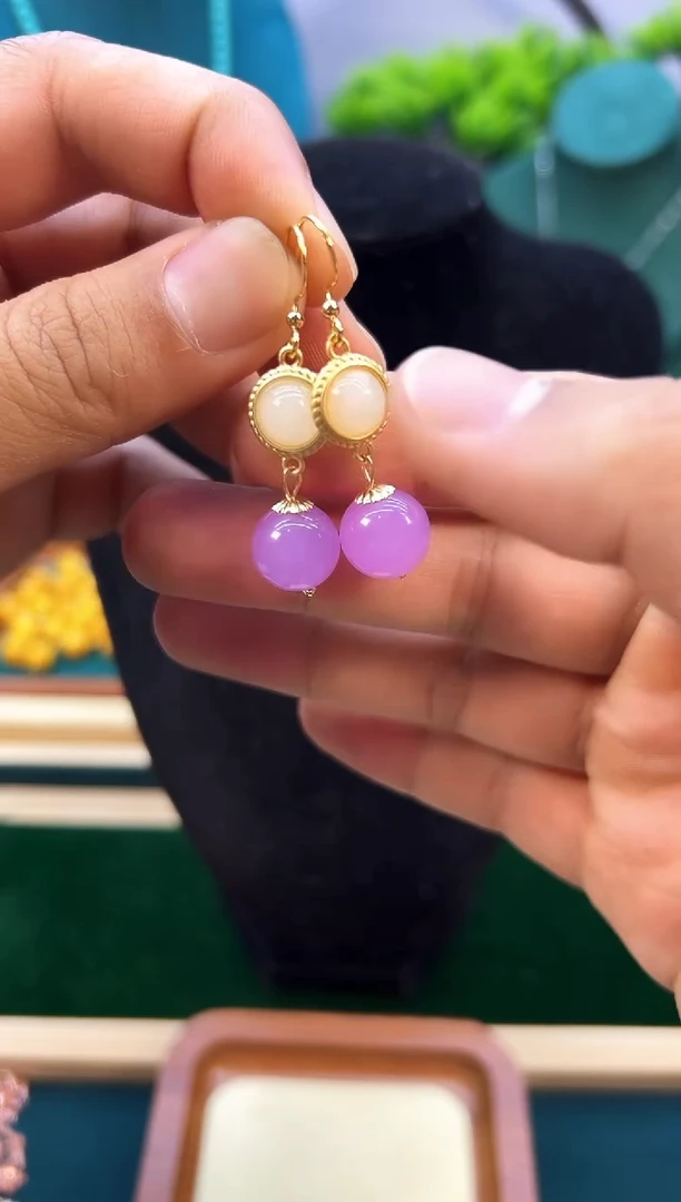 翡翠14K金镶嵌耳饰E446