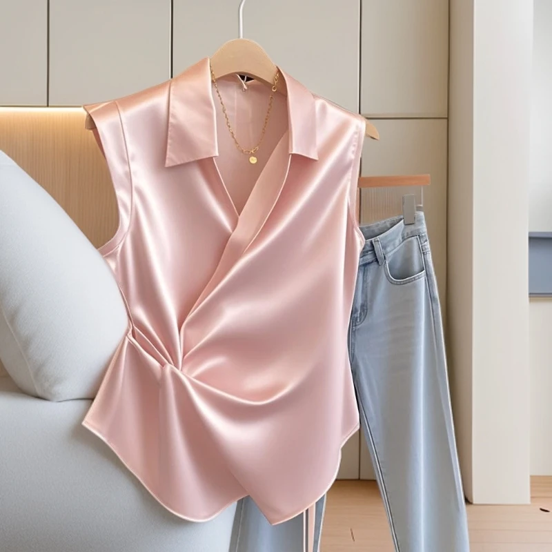 粉色高级感纯色衬衫女夏季设计感小众收腰衬衣修身显瘦甜辣小上衣