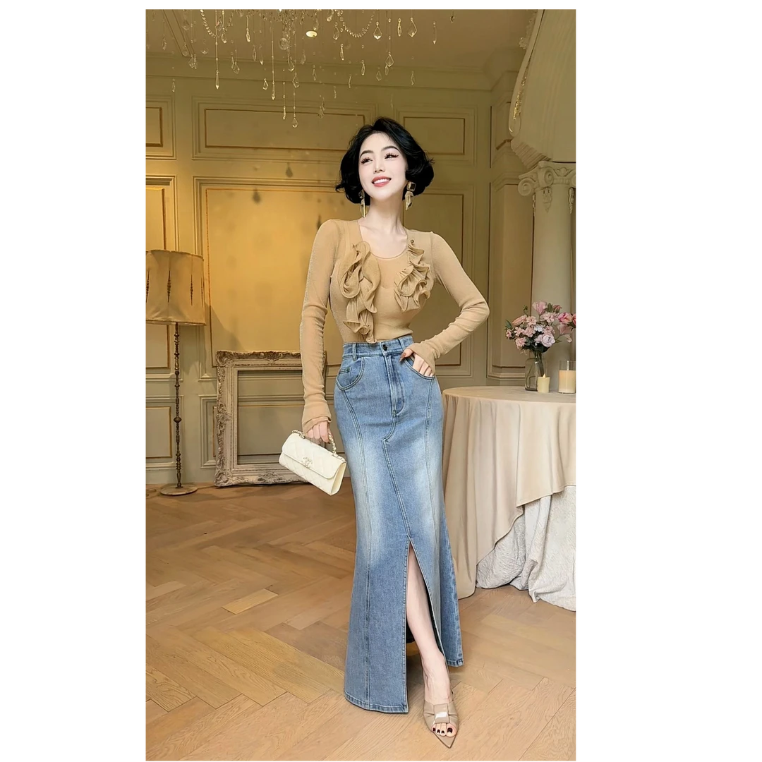 LYXJ【多伦多街区】高级剪裁小众设计鱼尾显瘦气质时尚牛仔裙12221