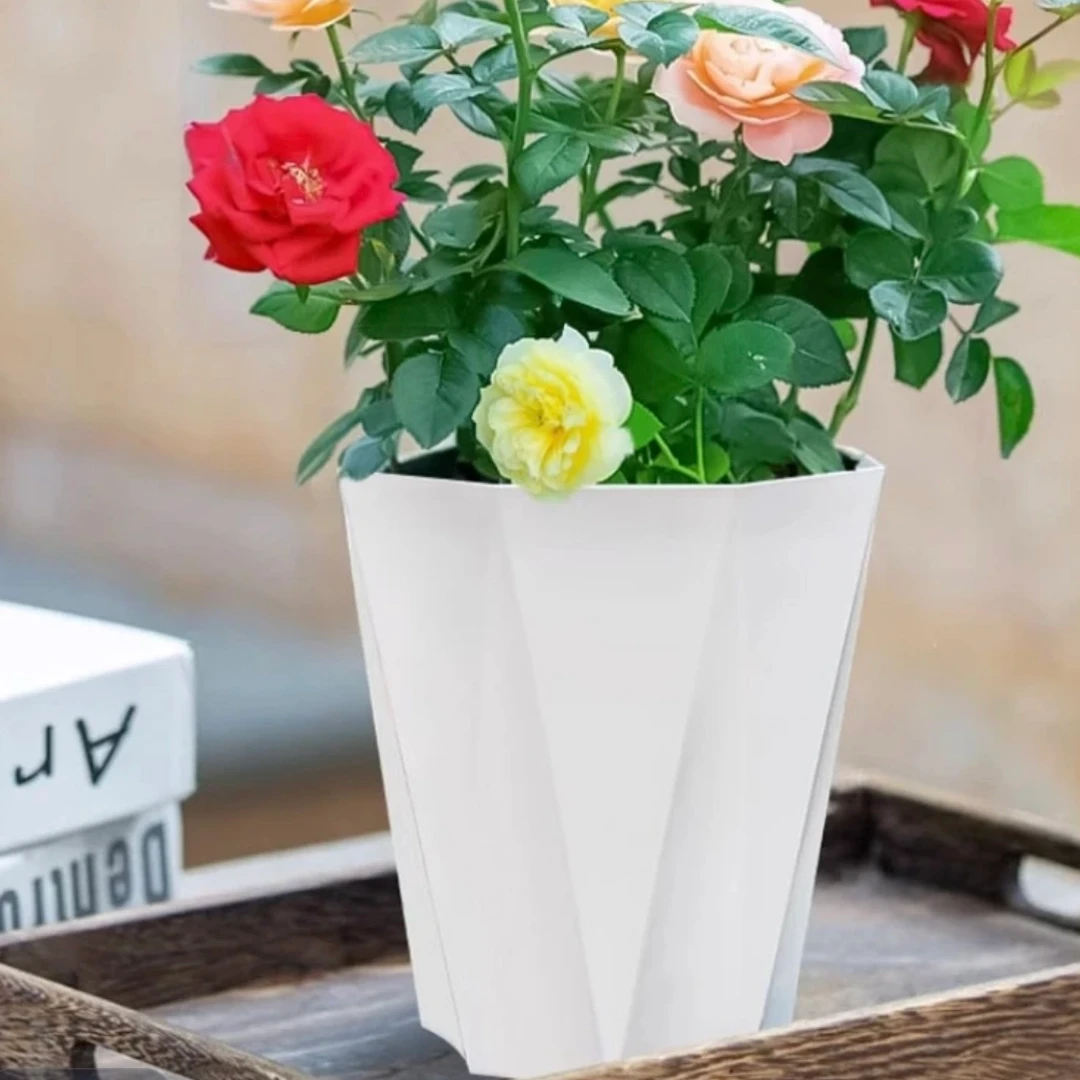 批发加厚树脂亮面钻石盆塑料白色花盆水培花盆天堂鸟发财树大口径