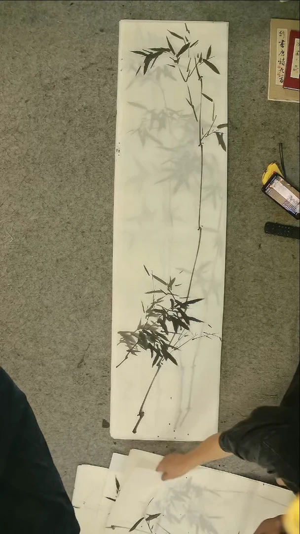 国画四尺对开  墨竹条屏 34*138cm