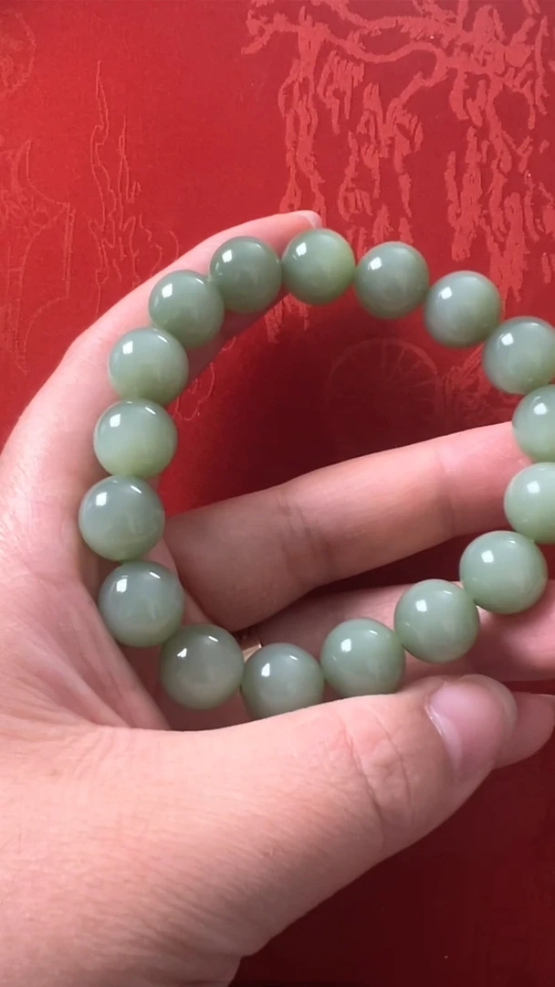 未镶嵌和田玉挂件俄碧粉青圆珠手串