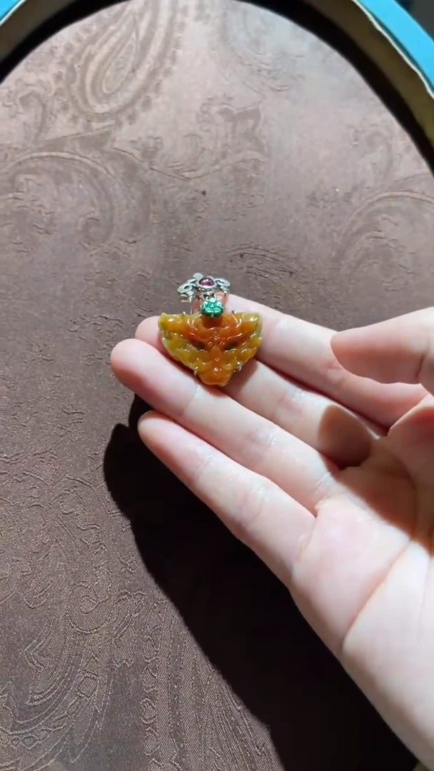 吊坠(不含链)银S925镶嵌翡翠红翡绿翠