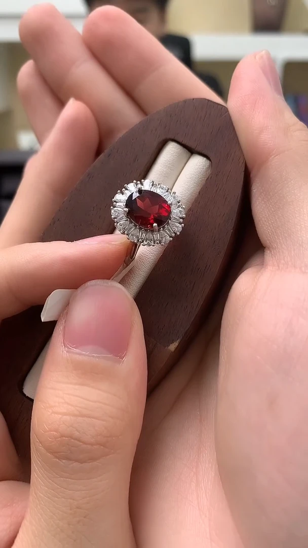 石榴石戒指银S925镶嵌50-27