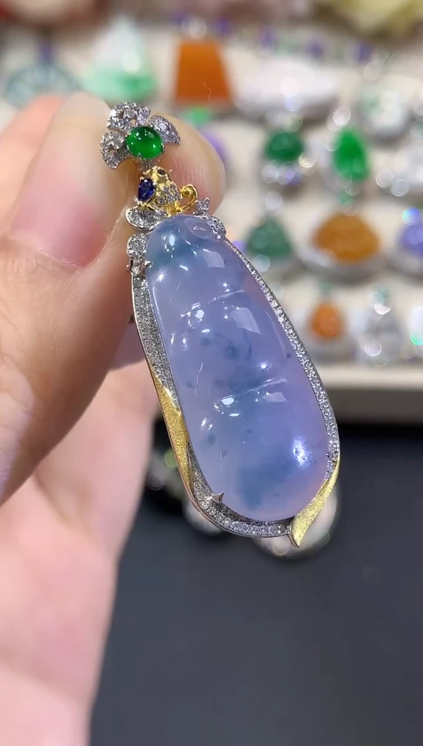 吊坠(不含链)18K金镶嵌翡翠C72 紫货有色差