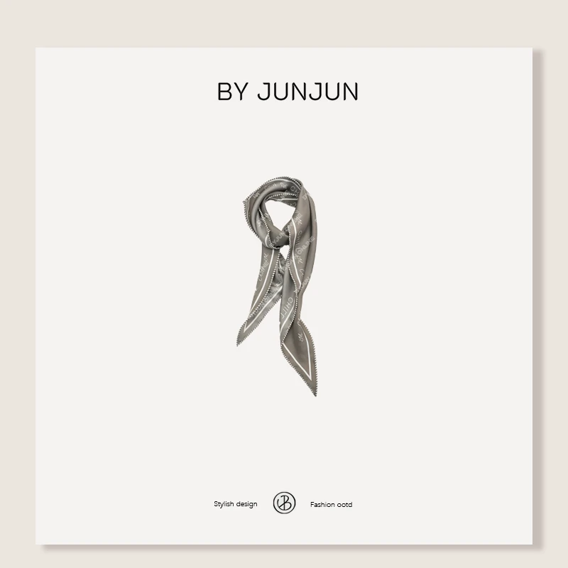 ByJunjun字母边斜纹菱形桑蚕丝丝巾汉服C25X1354