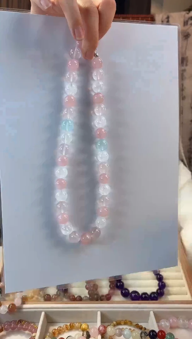 颈饰未镶嵌水晶朱珠粉白海蓝宝项链