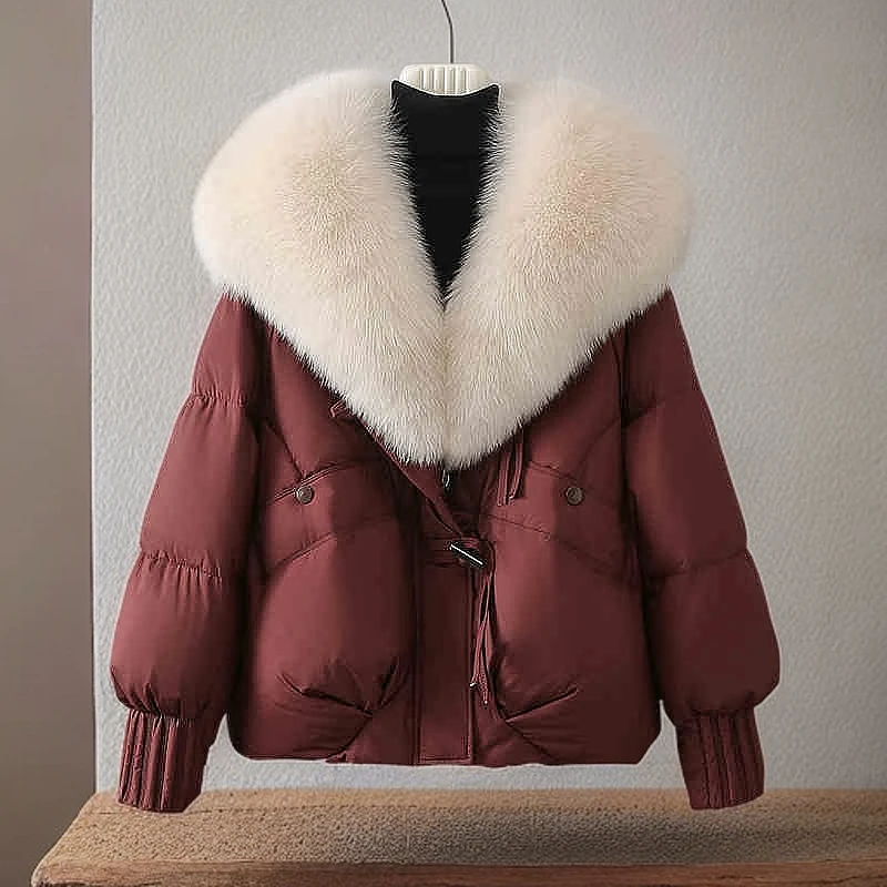 高级感超好看羽绒棉服女2024冬季新款保暖加厚大毛领宽松面包外套