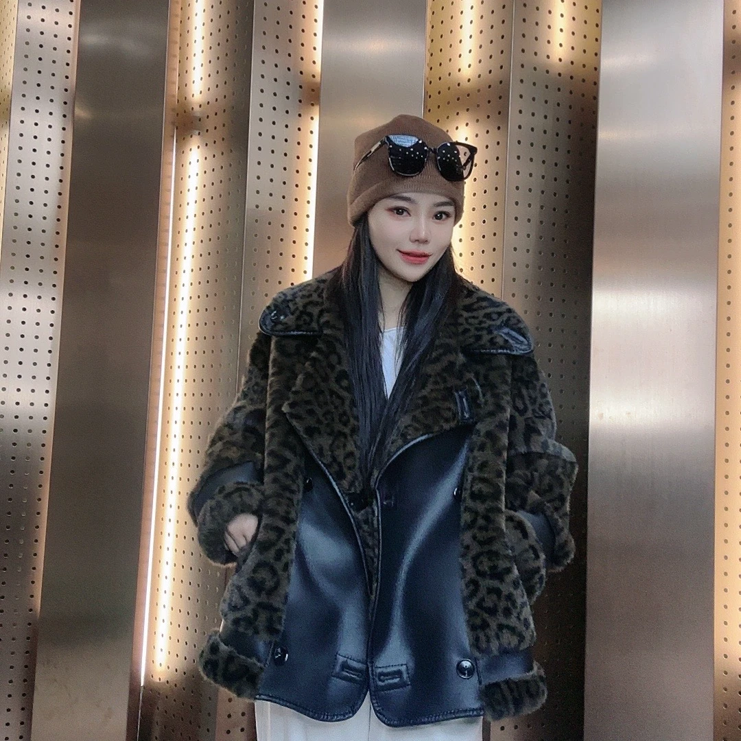 【涵硕】气质慵懒风双面穿百搭走秀款设计显瘦豹纹女士网红外套