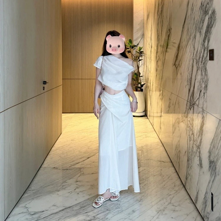 纯欲风气质套装女简约露肩洋气上衣韩风chic一整套新款小众半身裙