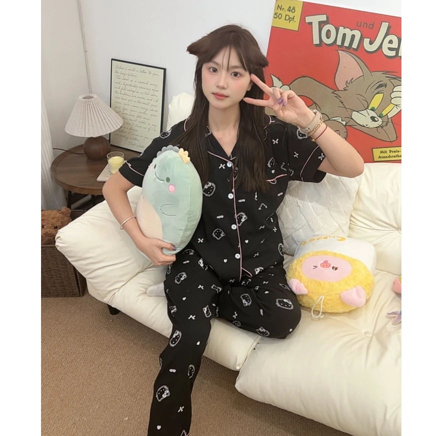 【黑粉KT猫】短袖三件套夏季新款卡通休闲少女夏天女款家居服睡衣