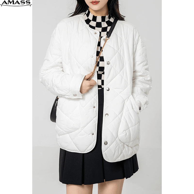 AMASS/阿玛施冬季千金公主风圆领菱格宽松保暖棉服外套女 5400730