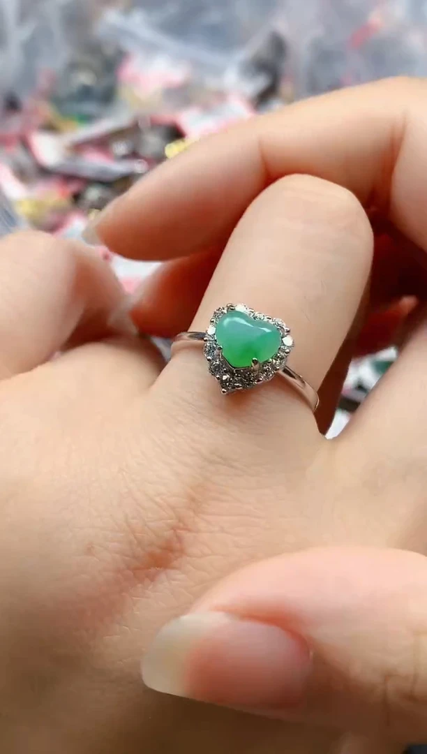 银S925镶嵌戒指翡翠天然A货缅甸翡翠