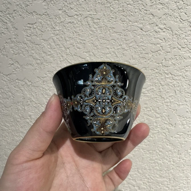 【珽珽溯源】溢珍堂 黑金佛莲纹马蹄杯 瓷器茶周边