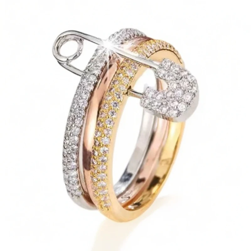 铜合金莫桑石戒指 【云上之地】三色金可拆卸别针戒指