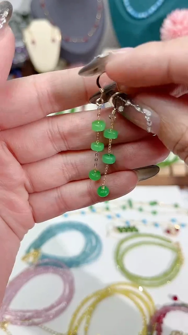 【闪购商品】翡翠耳饰14K金镶嵌三颗49