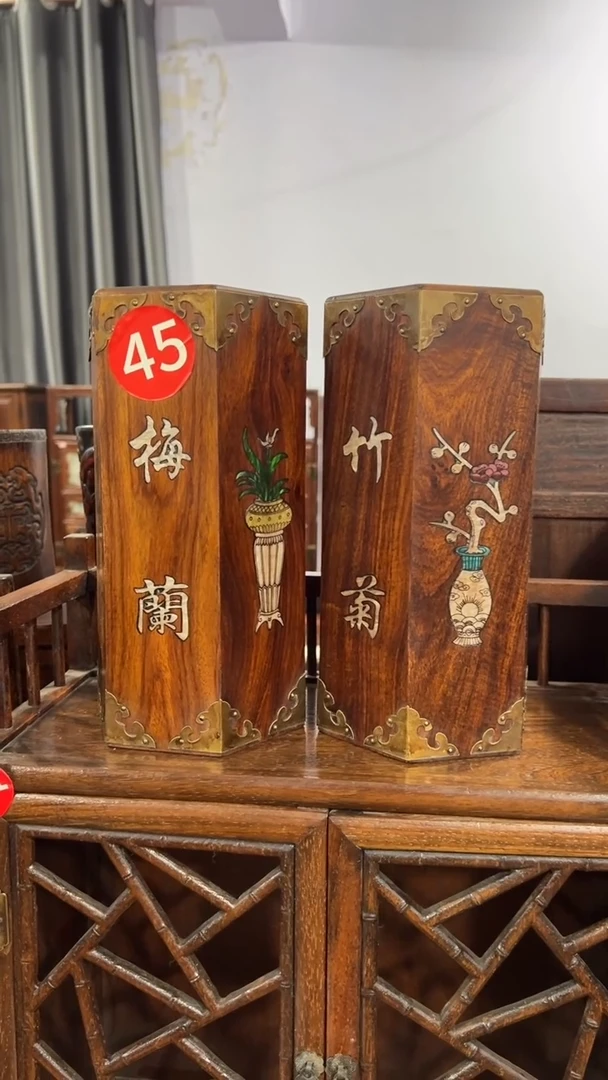 木齐****?木 花梨木螺钿镶嵌帽筒储物桶一对