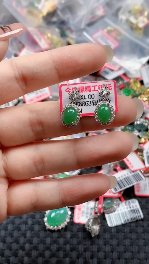 银S925镶嵌戒指翡翠天然A货缅甸翡翠