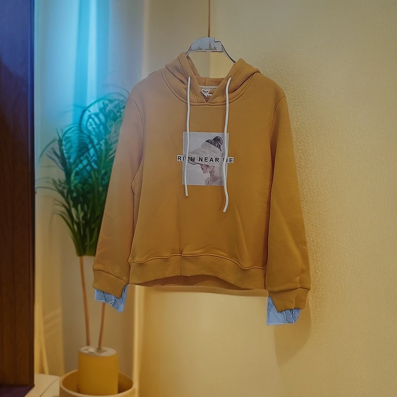 韩版时尚百搭字母印花连帽卫衣修身加绒加厚显瘦套头上衣88036